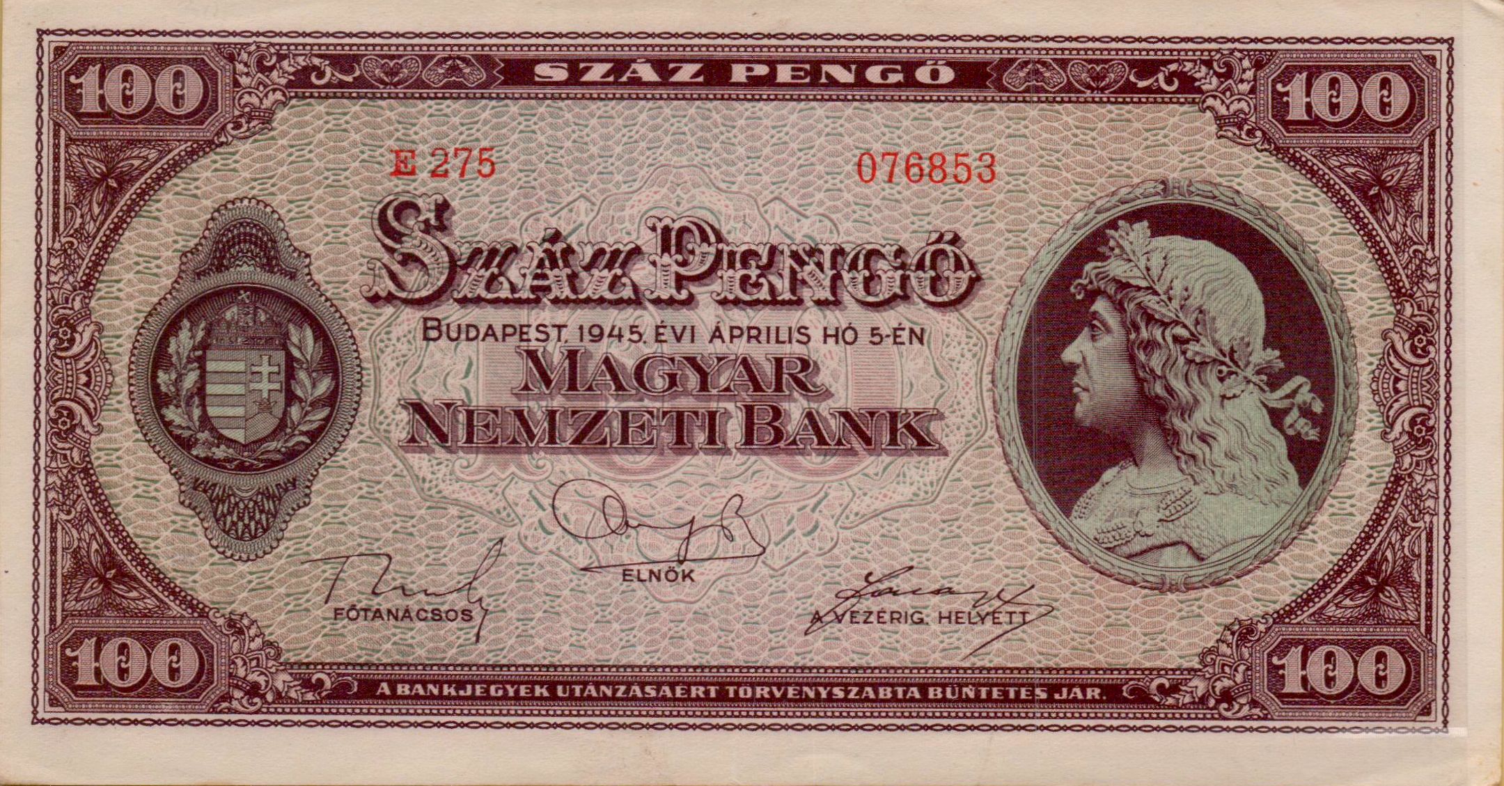 Hungary 100 1940 VF P-111/b1